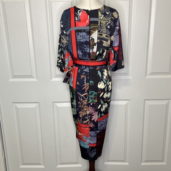 ASOS Kimono-Inspired Multicolored Tie-Waist Midi Dress - Picture 6 of 7